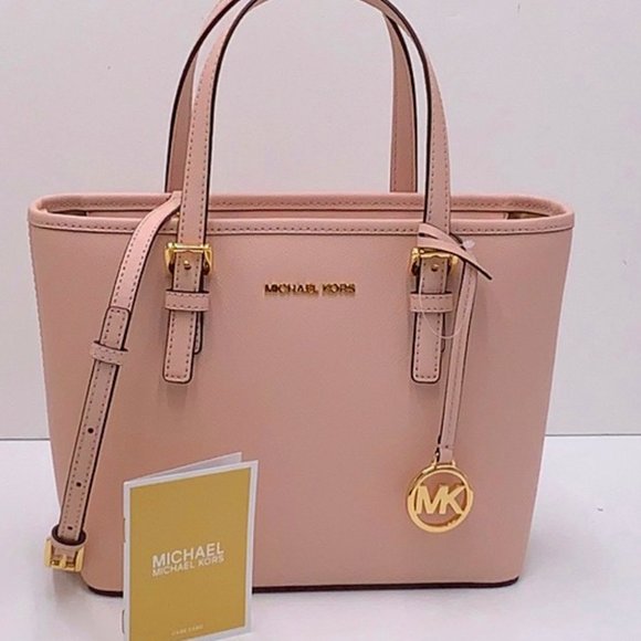 Michael Kors Jet Set Travel XS Saffiano Leather Top-Zip Tote Bag Powder Blush - Picture 1 of 16